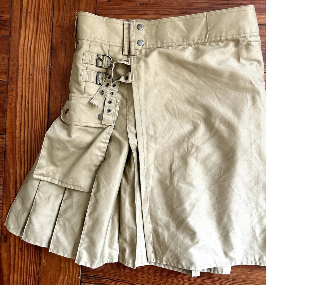 Khaki Tan Brown Modern Celtic Kilt Got Kilt Men's 34" Waist, 23" Length